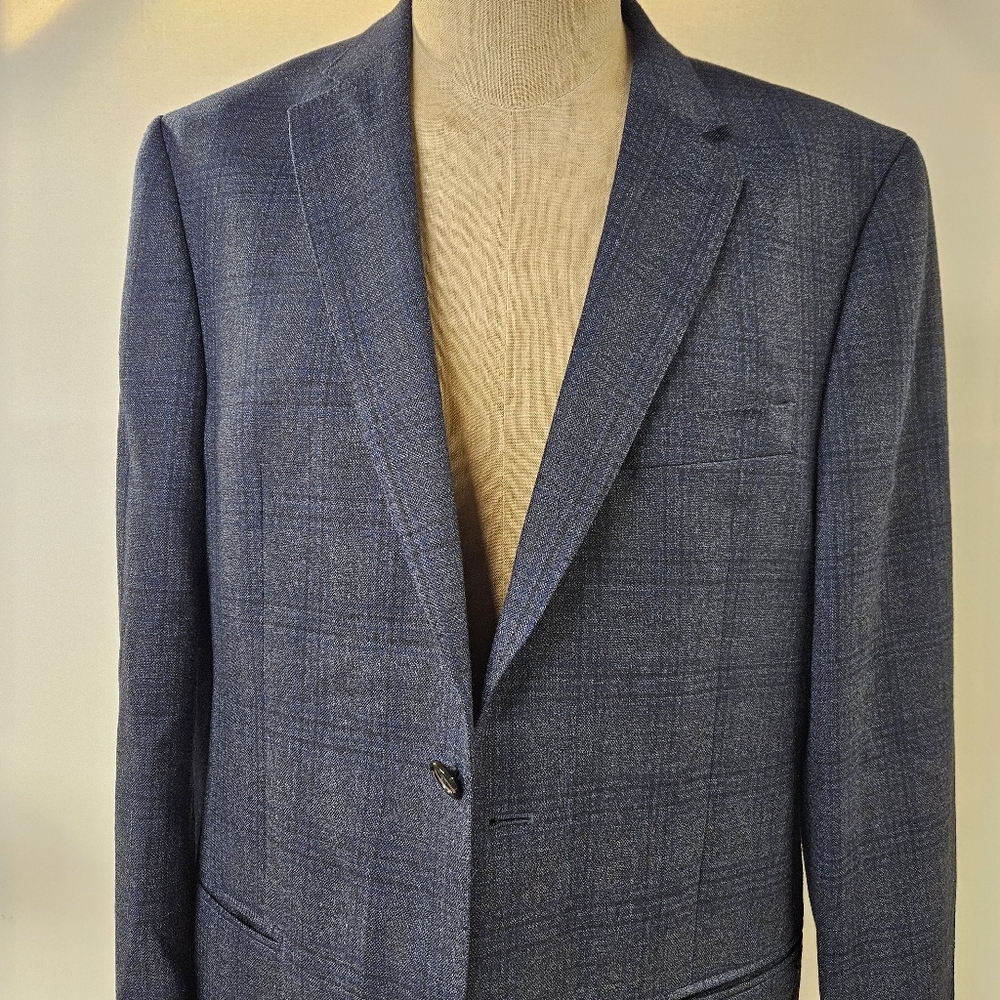 Ralph Lauren Wool Stretch Blue Plaid Grey Glen Blazer Suit Jacket Coat Mens 40l
